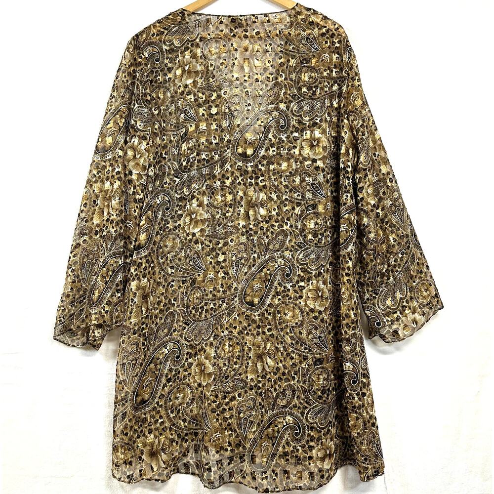 Vintage Maggie Barnes‎ Paisley Animal Print Clipdot Brown Flowy Cardigan Tied - Picture 5 of 9